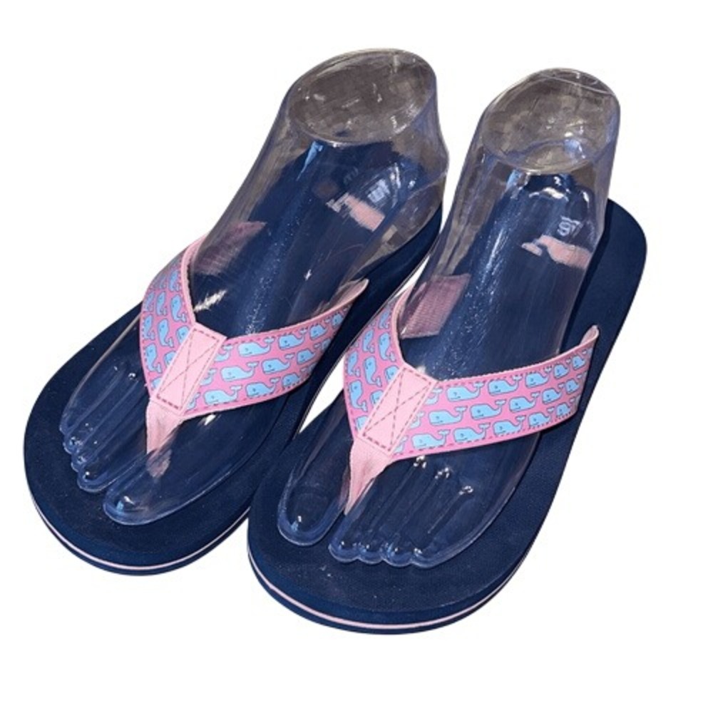 Vineyard Vines Womens Whale Slip On Classic Flip Flop Sandals Blue Pink Size 6